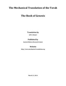 The Mechanical Translation of the Torah The Book of Genesis Translation by Jeff A. Benner