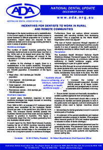 NATIONAL DENTAL UPDATE DECEMBER 2005 www.ada.org.au AUSTRALIAN DENTAL ASSOCIATION INC.