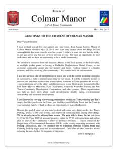 Town of  Colmar Manor A Port Town Community Newsletter