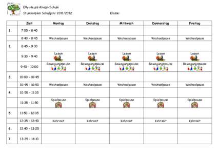 Elly-Heuss-Knapp-Schule Stundenplan SchuljahrZeit 1.  9:40 – 10:00