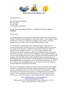 Athabasca Denesuline Negotiation Team  04 December 2013 Nunavut Impact Review Board Attn: Ryan Barry P.O. Box 1360