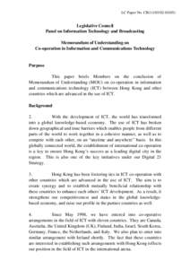 LC Paper No. CB[removed])  Legislative Council Panel on Information Technology and Broadcasting Memorandum of Understanding on Co-operation in Information and Communications Technology