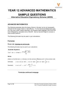 Year 12 Advanced Mathematics Sample Questions
