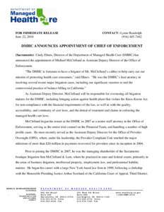 FOR IMMEDIATE RELEASE June 22, 2010 CONTACT: Lynne Randolph[removed]