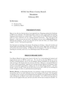    MTAC San Mateo County Branch Newsletter February 2011 In this issue: