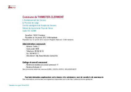 Commune de THIMISTER-CLERMONT L Arrondissement de Verviers la Province de Liège