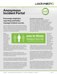 Anonymous Incident Portal Encourage employee reporting and better manage incident records. A factory supervisor discovers a safety violation, but doesn’t
