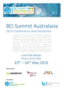 BCI Summit Australasia 2015 Conference and Exhibition Luna Park Sydney Milsons Point NSW 13th – 14th May 2015