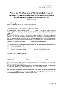 Antrag auf Anschluss an das Wärmenetz Buttenwiesen Vertragsbedingungen nebst Datenschutzbestimmung und Belehrung über Verbraucher-Widerrufsrecht