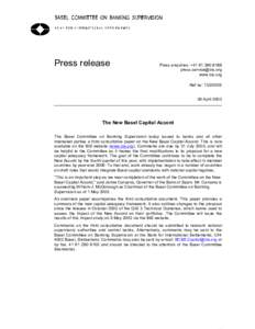 Press release  Press enquiries: +[removed]removed] www.bis.org Ref no: 13/2003E