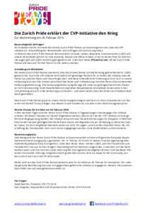  Die Zurich Pride erklärt der CVP-Initiative den Krieg