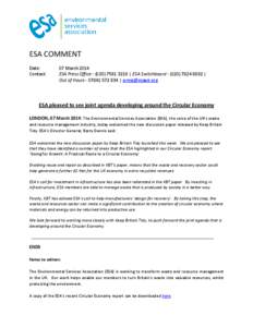 ESA COMMENT Date: Contact: 07 March 2014 ESA Press Office[removed]3219 | ESA Switchboard[removed]8882 |