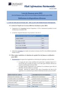 Flash Informations Patrimoniales 4 février 2015 Lois de finances pourLoi de Finances pour 2015 & Loi de Finances Rectificative pour 2014)