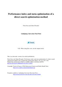 Performance index and meta-optimization of a direct search optimization method