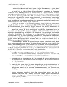 Campus Climate Survey – SpringCommission on Women and Gender Equity Campus Climate Survey – Spring 2010 In Spring 2010 the Colorado State University President’s Commission on Women and Gender and Equity (CWG