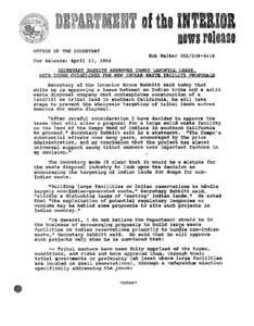 of theiNTBBIOR aaws release OFFICE OF THE SECRETARY  Bob Walker[removed]