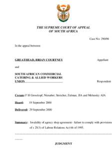 THE SUPREME COURT OF APPEAL OF SOUTH AFRICA Case No: [removed]In the appeal between:  GREATHEAD, BRIAN COURTNEY