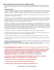 ISSUES/OPPORTUNITIES/CONSTRAINTS FOR COMMUNITY AREAS This section lists issues and constraints which apply to specific planning areas throughout the county. These issues are in addition to the general countywide issues, 