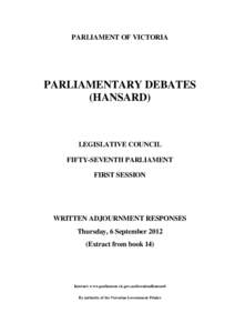 PARLIAMENT OF VICTORIA  PARLIAMENTARY DEBATES (HANSARD)  LEGISLATIVE COUNCIL