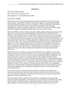 The Innovation Journal: The Public Sector Innovation Journal, Volume 10(2), 2005, article 11.  Book Review Barry Dym and Harry Hutson. Leadership in Nonprofit Organizations. Thousand Oaks, CA: SAGE Publications, 2005.