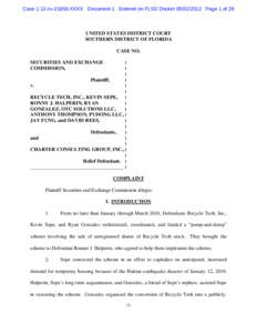 SEC Complaint: Recycle Tech, Ronny Halperin, Ryan Gonzalez, OTC Solutions LLC,  Anthony Thompson, Pudong LLC, David Rees, and Jay Fung