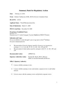 Summary Basis for Regulatory Action Date: February 22, 2010  From: Julienne Vaillancourt, R.Ph., M.P.H., Review Committee Chair