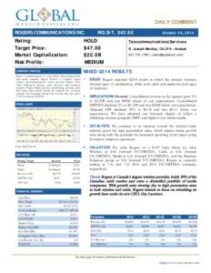 Equity Research  DAILY COMMENT ROGERS COMMUNICATIONS INC.  Rating: