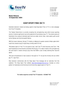 Microsoft Word - Final Draft - Media Release Keep Sport Free _3_.doc