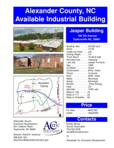 Alexander County, NC Available Industrial Building Jasper Building 100 5th Avenue Taylorsville NC, 28681