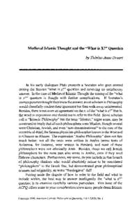 Medieval Islamic Thought and the 