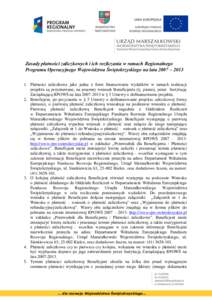 Zasady płatności zaliczkowych i ich rozliczania w ramach Regionalnego Programu Operacyjnego Województwa Świętokrzyskiego na lata 2007 – Płatności zaliczkowe jako jedna z form finansowania wydatków w ram