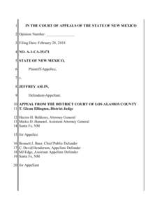 1  IN THE COURT OF APPEALS OF THE STATE OF NEW MEXICO 2 Opinion Number: _______________ 3 Filing Date: February 28, 2018