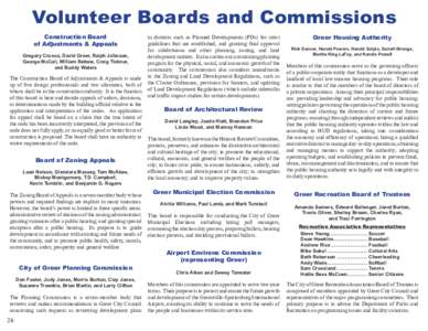 Volunteer Boards and Commissions Construction Board of Adjustments & Appeals Gregory Crusco, David Greer, Ralph Johnson, George McCall, William Rettew, Craig Ticknor, and Buddy Waters