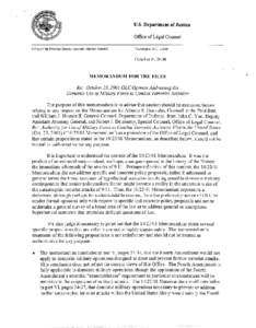 October 23, 2001 OLC Opinion Addressing the Domestic Use of Military Force to Combat Terrorist Acitivities