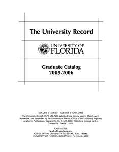 The University Record  Graduate CatalogVOLUME C SERIES 1 NUMBER 2 APRIL 2005