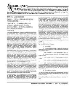 TITLE 4. AGRICULTURE  PART 1. TEXAS DEPARTMENT OF AGRICULTURE CHAPTER 19. QUARANTINES AND NOXIOUS AND INVASIVE PLANTS