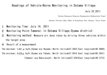Readings of Vehicle-Borne Monitoring in Ootama Village