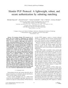 Slender PUF Protocol: A Lightweight, Robust, and Secure Authentication by Substring Matching