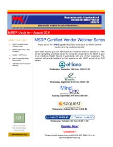 MSDP Update – August 2011 INSIDE THIS ISSUE: • MSDP Certified Vendor Webinar Series