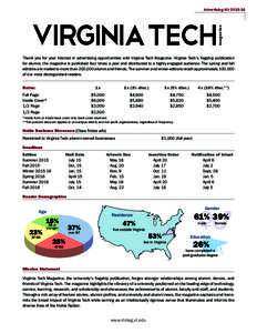 magazine  Advertising KitThank you for your interest in advertising opportunities with Virginia Tech Magazine. Virginia Tech’s flagship publication for alumni, the magazine is published four times a year and d