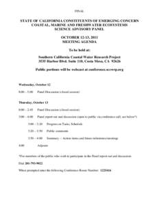 FINAL  STATE OF CALIFORNIA CONSTITUENTS OF EMERGING CONCERN COASTAL, MARINE AND FRESHWATER ECOSYSTEMS SCIENCE ADVISORY PANEL OCTOBER 12-13, 2011