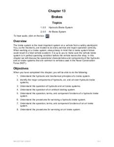 Chapter 13 Brakes Topics[removed]Hydraulic Brake System