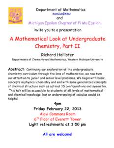 Department of Mathematics MathClub@WMU and Michigan Epsilon Chapter of Pi Mu Epsilon invite you to a presentation