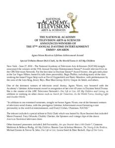 THE NATIONAL ACADEMY OF TELEVISION ARTS & SCIENCES ANNOUNCES WINNERS OF TH THE 37 ANNUAL DAYTIME ENTERTAINMENT EMMY® AWARDS