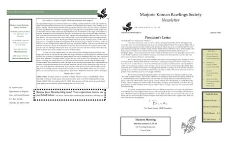 Marjorie Kinnan Rawlings Society Newsletter  Jim Stephen’s Tribute to Phyllis Hansen (continued from page 2) Marjorie Kinnan Rawlings Society Newsletter Published quarterly in March,