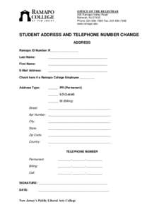 STUDENT ADDRESS AND TELEPHONE NUMBER CHANGE