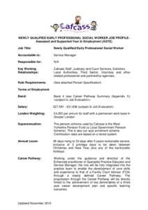 NEWLY QUALIFIED/EARLY PROFESSIONAL SOCIAL WORKER JOB PROFILEAssessed and Supported Year in Employment (ASYE) Job Title: Newly Qualified/Early Professional Social Worker  Accountable to: