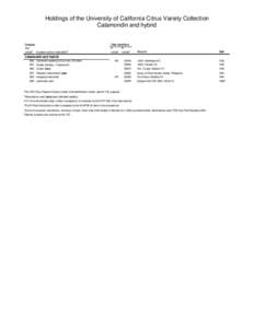 Holdings of the University of California Citrus Variety Collection Calamondin and hybrid Category CRC numbera Accession name or descriptionb