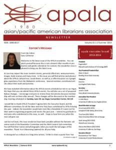 ISSN: Volume 32:1-2 Summer 2014 Editor’s Message apala executive board