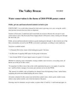 The Valley Breeze[removed]Water conservation is the theme of 2010 PWSB poster contest Public, private and homeschooled students invited to join